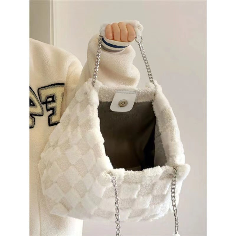 White Plush Casual Tote Bag