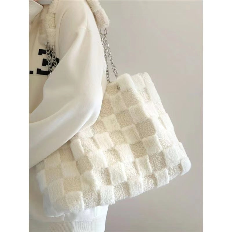 White Plush Casual Tote Bag